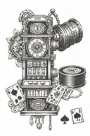 slot machine, clock, poker tattoo design idea
