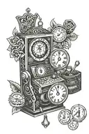 slot machine, clock, poker tattoo design idea