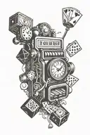 slot machine, clock, poker, dices and cards tattoo design idea