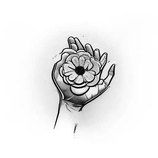 A caregiver's hand offering a blooming flower to an elderly person tattoo design idea
