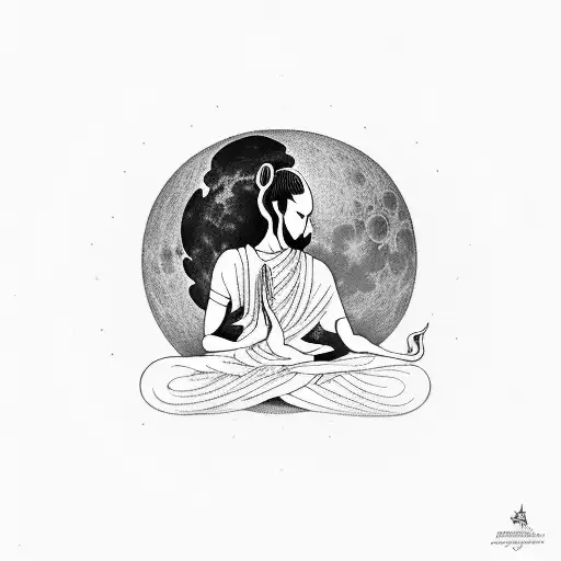A silhouette of a person meditating under a glowing moon, embodying the client's love for nature and the power of self-reflection tattoo design idea