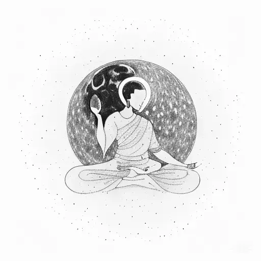 A silhouette of a person meditating under a glowing moon, embodying the client's love for nature and the power of self-reflection tattoo design idea