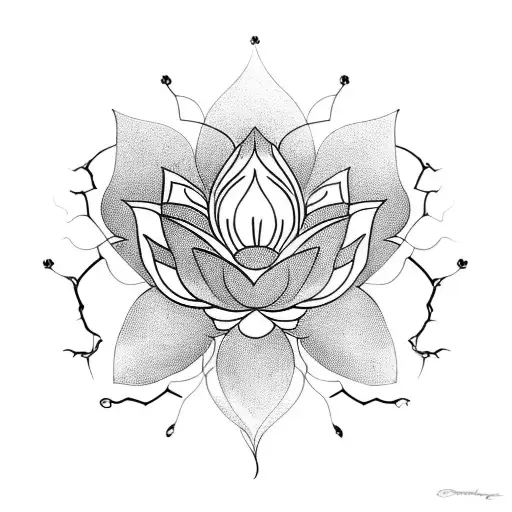 A delicate lotus flower blooming from a cracked vase, symbolizing growth and healing from trauma tattoo design idea