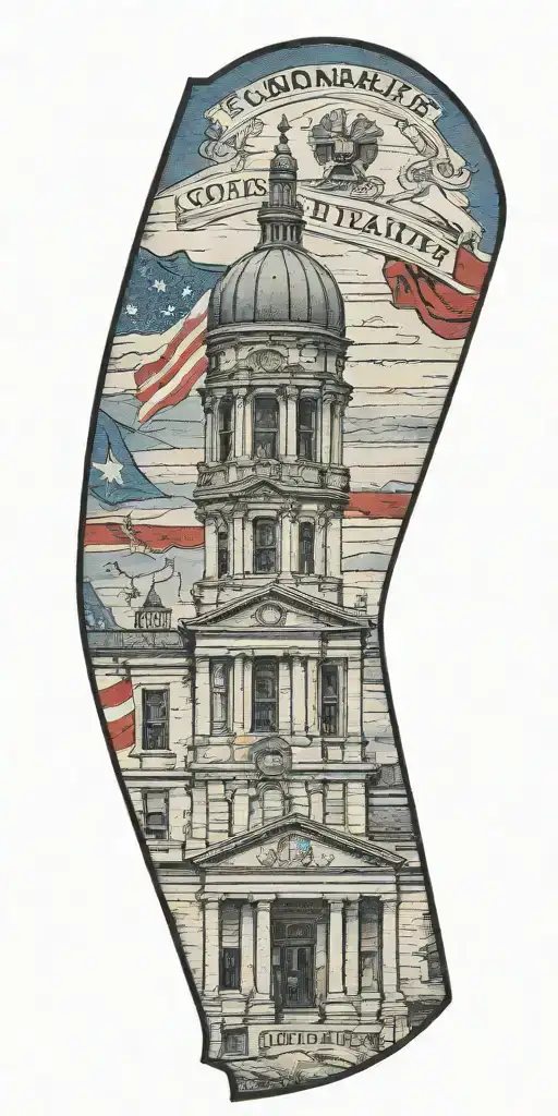 gonzales texas come and take it flag with the gonzales county courthouse  tattoo design idea