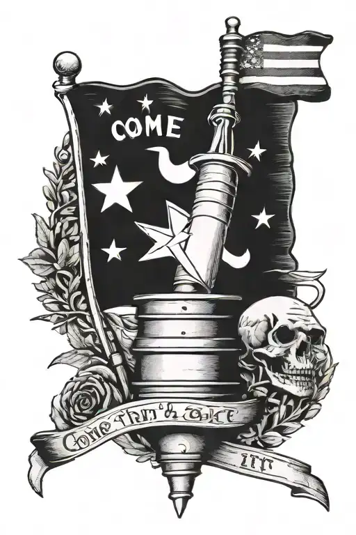 the Come and Take It flag above Cannon intertwined, symbolizing your Texas pride and love for history tattoo design idea