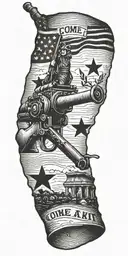 Come and Take It Flag waving above the state of texas with an old Cannon. "come and take it" written in design tattoo design idea