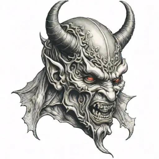 crying demon mask tattoo design idea