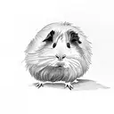 A serene guinea pig sitting on a stack of wooden logs, with delicate pyrography designs etched on the logs. tattoo design idea