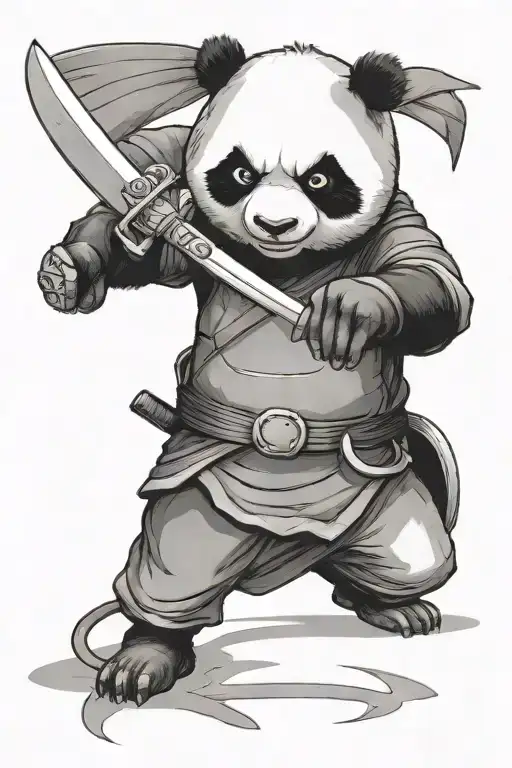 panda holding katana and dressed as ninja turtle tattoo design idea