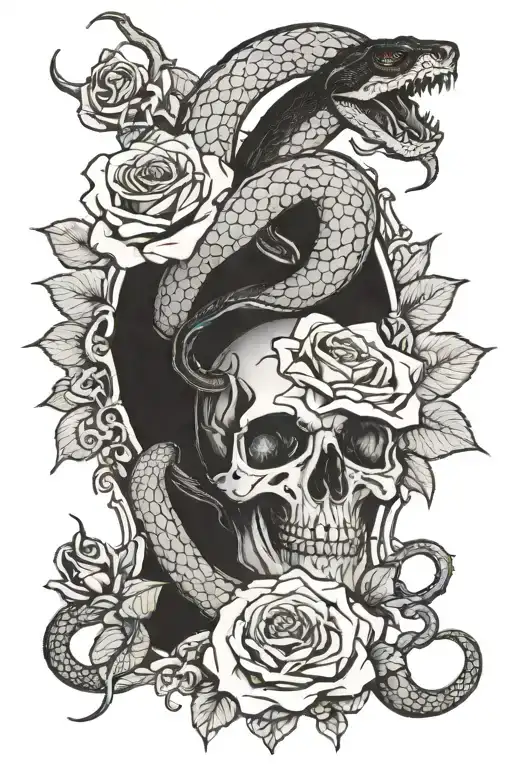 satanic, roses and a snake tattoo design idea