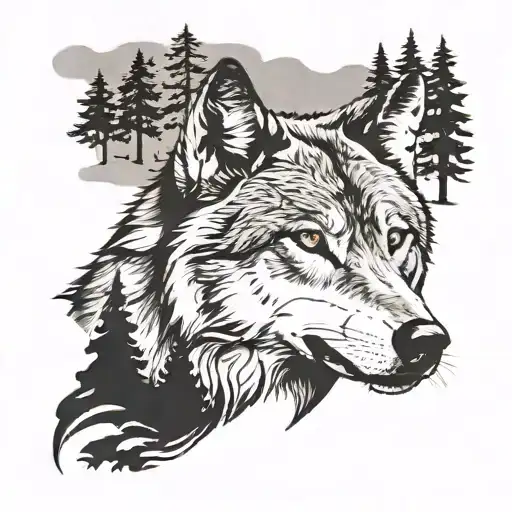 wolf and wilderness tattoo design idea