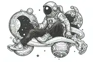 half monk half astronaut meditation showing balance of heart and mind with space or planets in the background  tattoo design idea