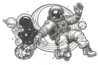 half monk half astronaut meditation showing balance of heart and mind with space or planets in the background  tattoo design idea
