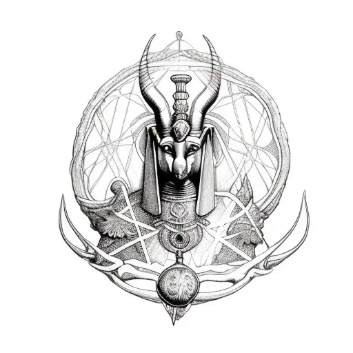 An ethereal Yggdrasil intertwined with the scales of justice, with Anubis as the balance keeper tattoo design idea