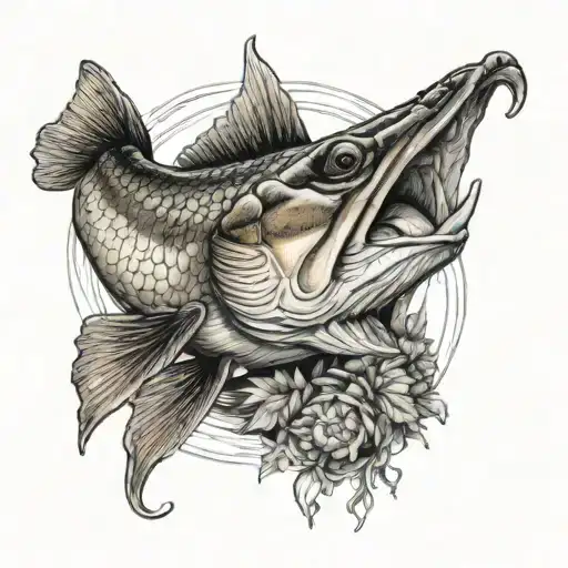 pike eating a fish tattoo design idea