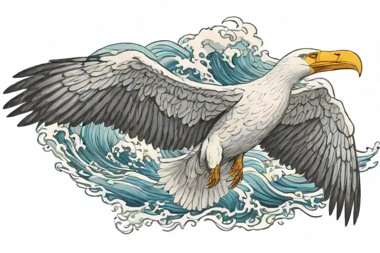 albatros with waves as wings spread wide tattoo design idea