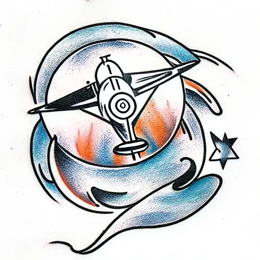 sailor Jerry style globe and airplane tattoo design idea