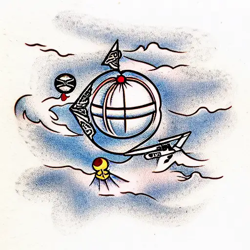 sailor Jerry style globe and airplane tattoo design idea