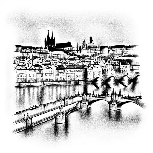 city of Prague from the Charles Bridge tattoo design idea
