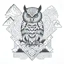 owl, mountain, and waterfall flowing tattoo design idea