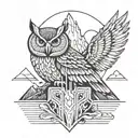 owl, mountain, and waterfall flowing tattoo design idea