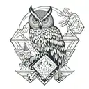 owl, mountain, and waterfall flowing tattoo design idea