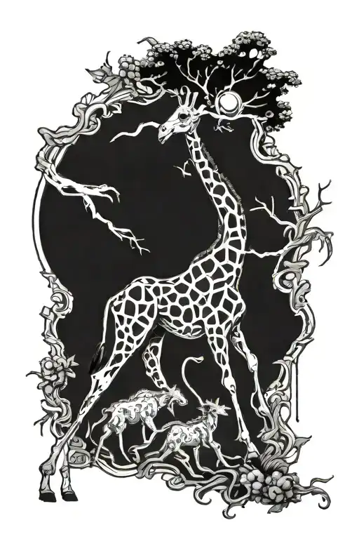 giraffe fighting zombies tattoo design idea