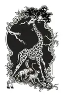 giraffe fighting zombies tattoo design idea