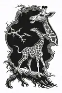 giraffe fighting zombies tattoo design idea