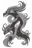 phoenix and dragon with intertwined necks and wings facing the arms in nordic style tattoo design idea