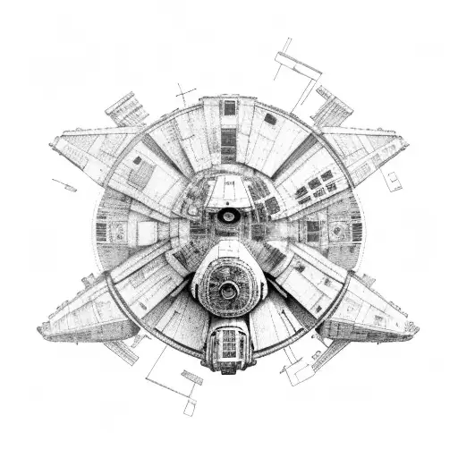 millennium falcon flying through monstera plants tattoo design idea