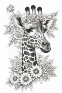 half giraffe face and neck with June and September birth flowers  tattoo design idea