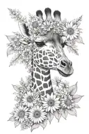 half giraffe face and neck with June and September birth flowers  tattoo design idea