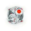 yin and yang as koi's infront of a red moon tattoo design idea