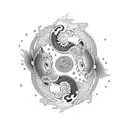 yin and yang as koi's infront of a red moon tattoo design idea