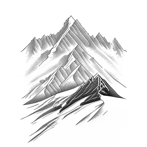 A majestic ski slope surrounded by towering mountains tattoo design idea