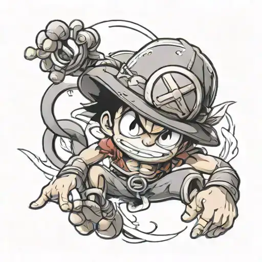  Pokemon Aipom dressed as monkey d. luffy from one piece upside down. tattoo design idea