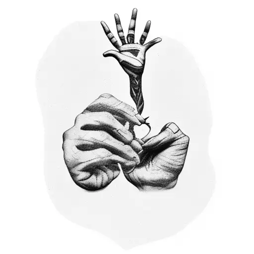 A blackwork tattoo of a survivor's hand breaking free from chains, representing the client's journey of overcoming addiction and recovery. tattoo design idea