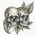 2 skulls with leaves growing tattoo design idea