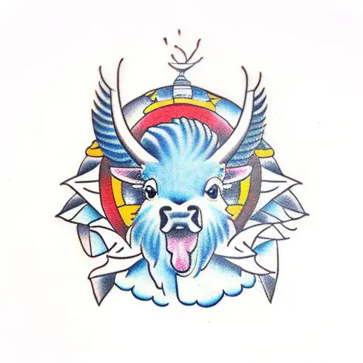 a bird, bison, and skunk tattoo design idea