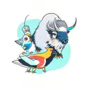 a bird, bison, and skunk hanging out tattoo design idea