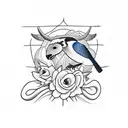 a bird, bison, and skunk hanging out tattoo design idea