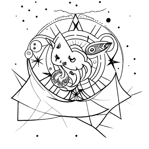 luna y estrellas con dos hadas y la hora 19:19 tattoo design idea