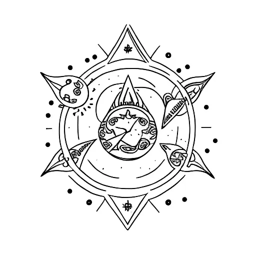 luna y estrellas con dos hadas y la hora 19:19 tattoo design idea