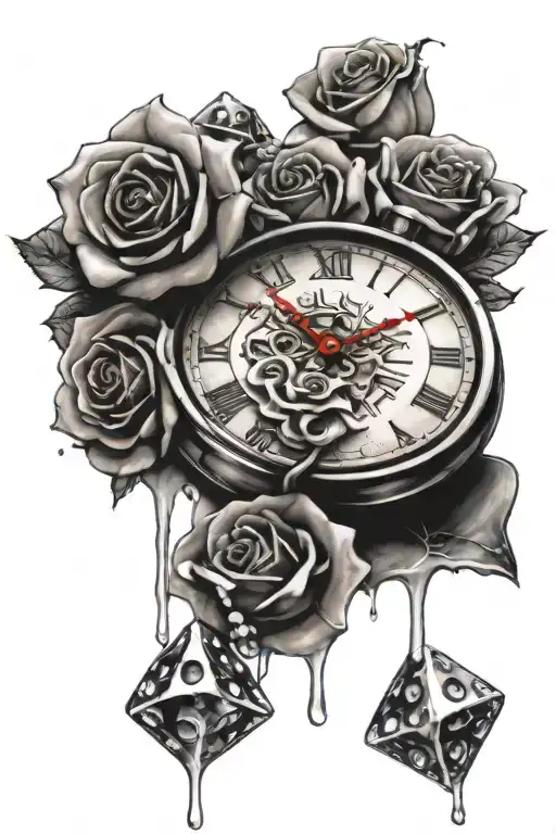 rose clock melting dice   tattoo design idea