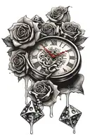 rose clock melting dice   tattoo design idea