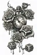 rose clock melting dice   tattoo design idea