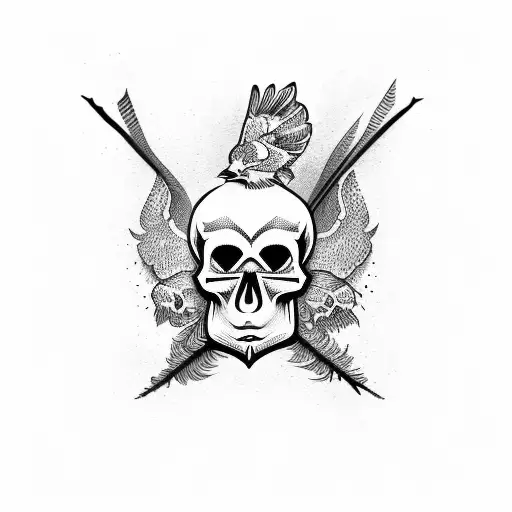 Skull and crow tattoo design idea