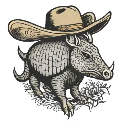 cowboy armadillo with cowboy hat tattoo design idea