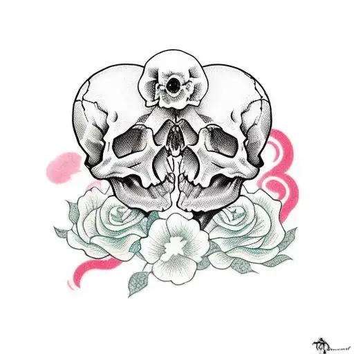girl kissing skull tattoo design idea